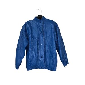 Giovinezza Moda By‎ Rocco D'amelio Blue Leather Bomber Jacket Vintage 80s Small